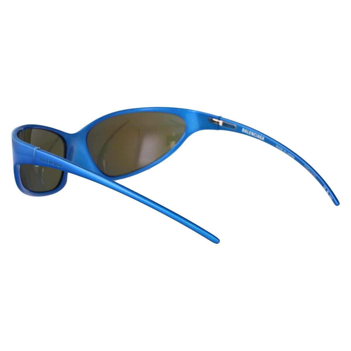 Close-up of Balenciaga sunglasses hardware and fine stitching
