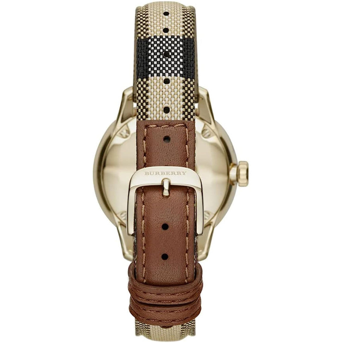 Lifestyle view of Burberry women's gold watch