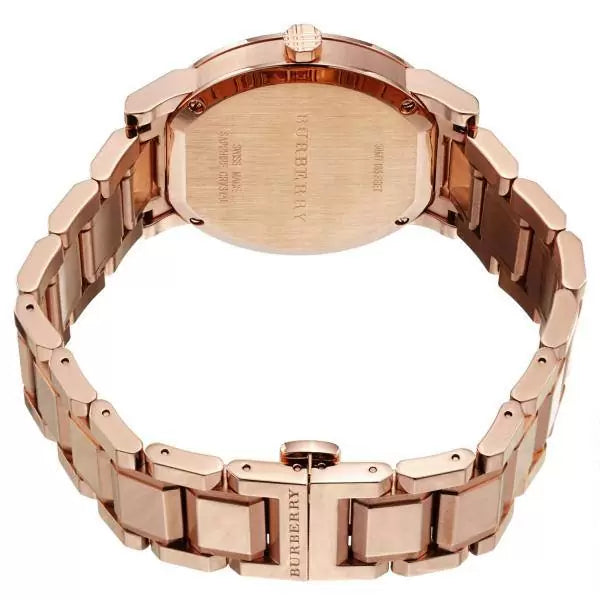 Lifestyle view of Burberry women's rose gold watch