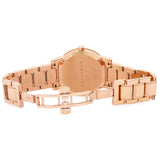 Angled view of Burberry women's rose gold watch