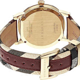 Close-up detail view of Burberry women's watch
