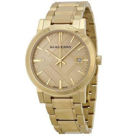 Front view of Burberry women's gold watch
