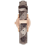 Close-up detail view of Burberry women's rose gold watch