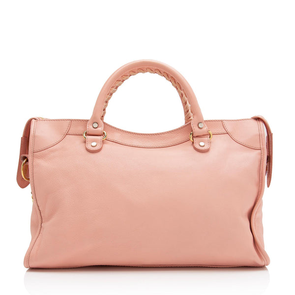 Balenciaga Agneau Metal Plate Classic City Satchel | Authentic Pre-Owned angle view