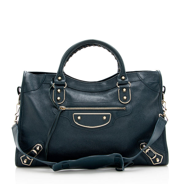 Balenciaga Agneau Metallic Edge City Satchel | Designer Leather Handbag