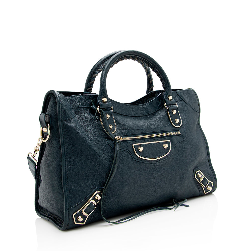 Balenciaga Agneau Metallic Edge City Satchel | Designer Leather Handbag