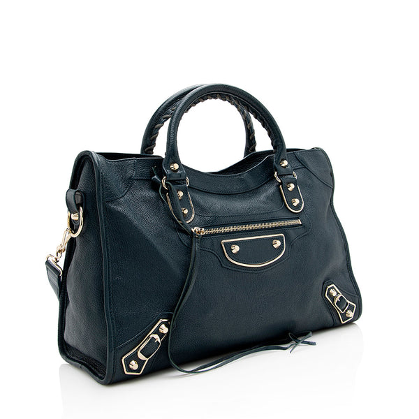 Balenciaga Agneau Metallic Edge City Satchel | Designer Leather Handbag