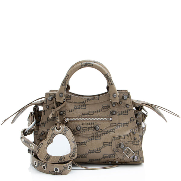 Balenciaga BB Monogram Canvas Signature Neo Cagole City XS Satchel | Studded Leather Shoulder Bag