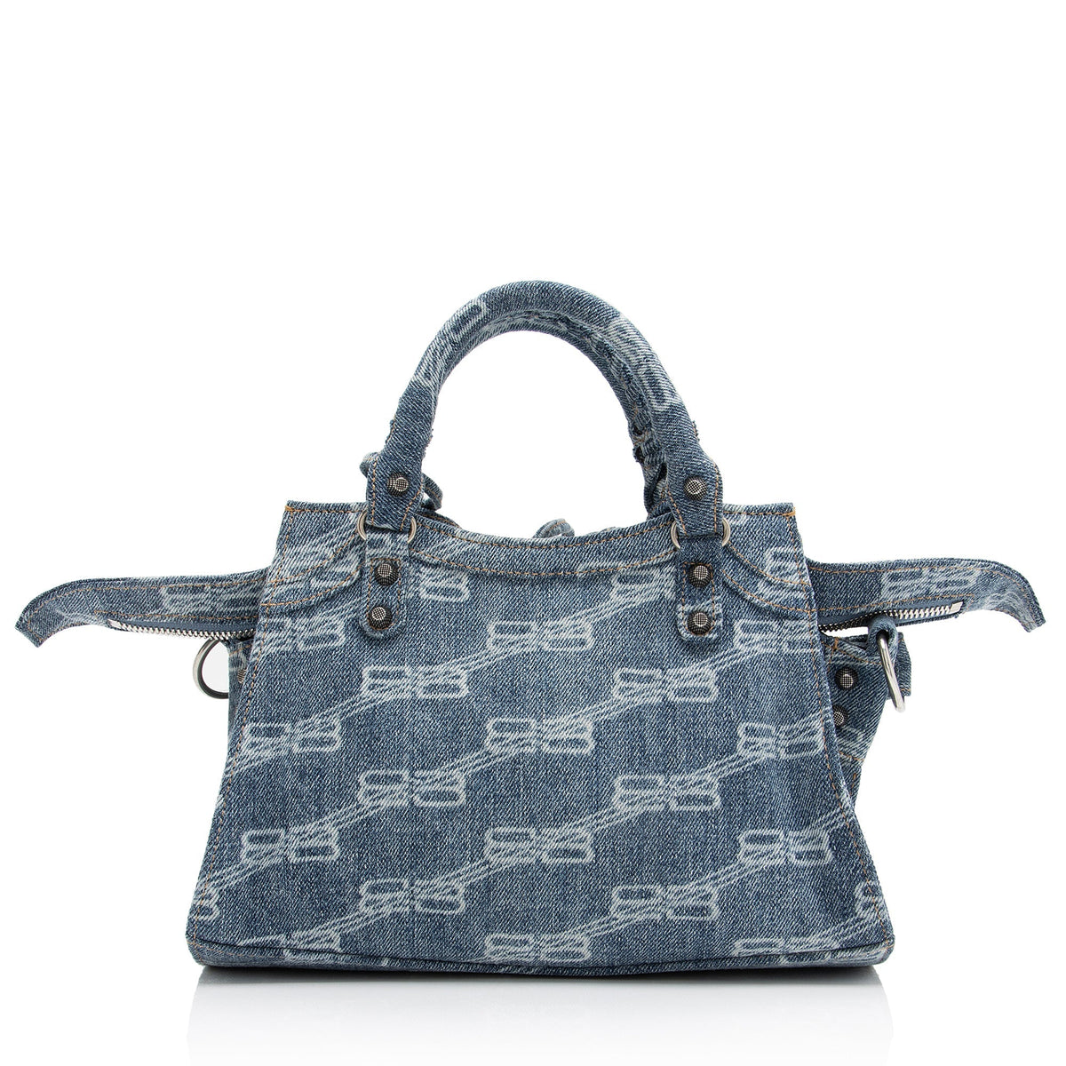 Balenciaga BB Monogram Denim Neo Cagole City XS Satchel side view