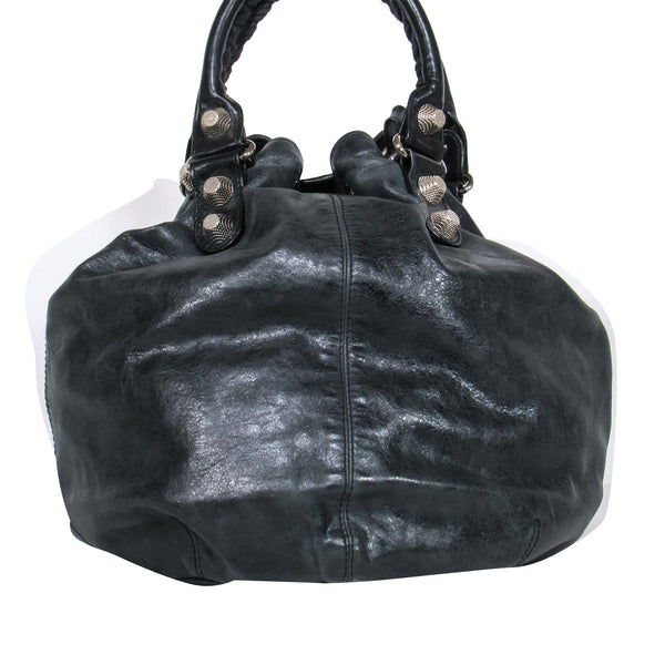 Balenciaga authentic luxury bucket bag Black leather craftsmanship