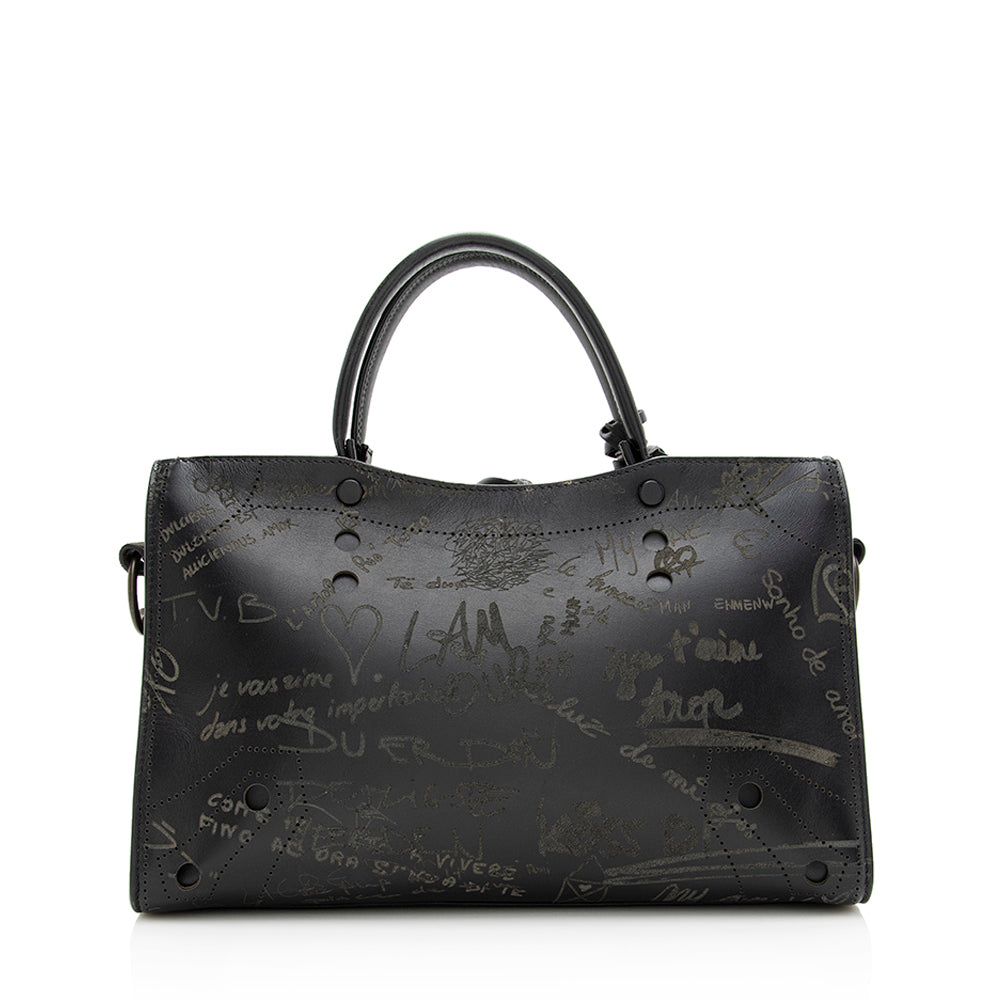 Balenciaga Calfskin Blackout Graffiti City Small Satchel angle view