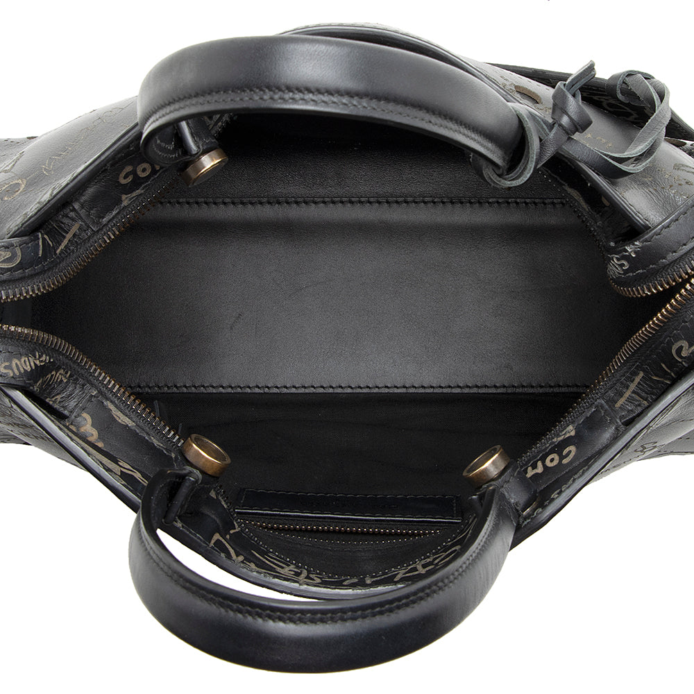 Balenciaga Calfskin Blackout Graffiti City Small Satchel hardware detail