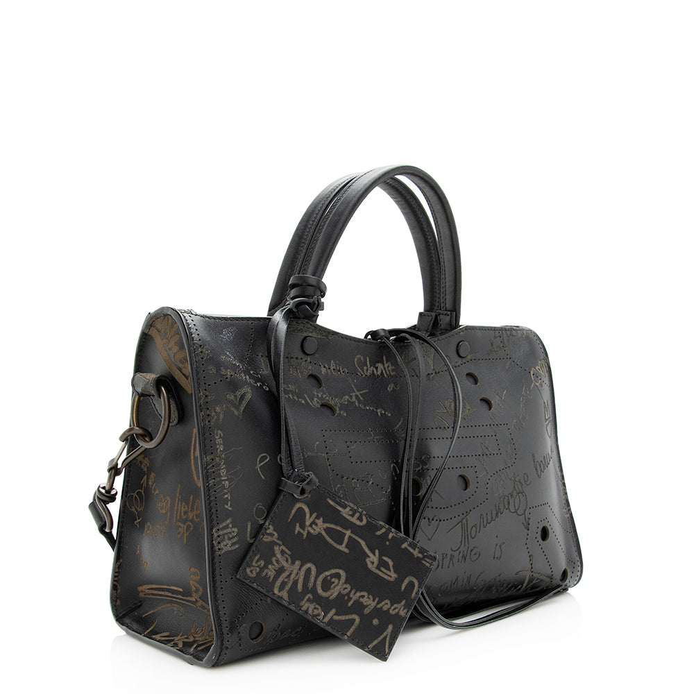 Balenciaga Calfskin Blackout Graffiti City Small Satchel side view