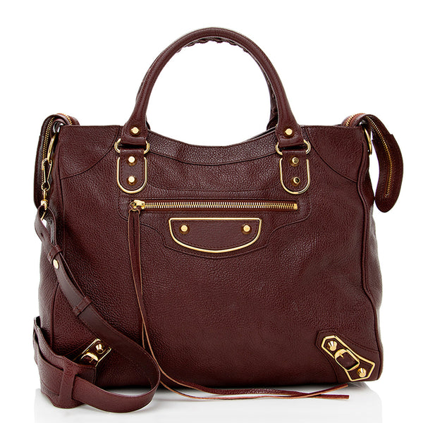 Balenciaga Chevre Leather Metallic Edge Velo Satchel | Designer Luxury Handbag