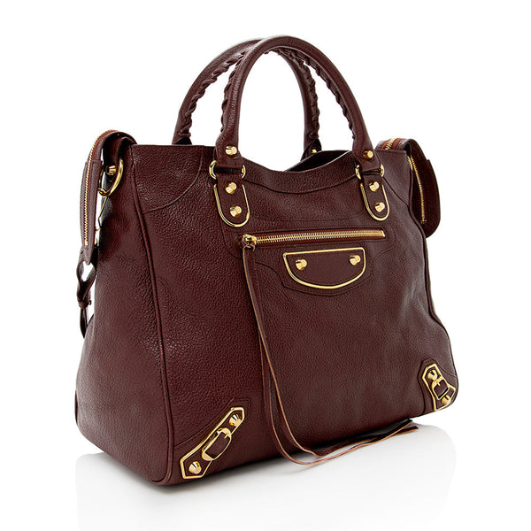 Balenciaga Chevre Leather Metallic Edge Velo Satchel | Designer Luxury Handbag