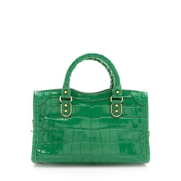 Balenciaga Croc Embossed Calfskin Metallic Edge City Nano Satchel angle view