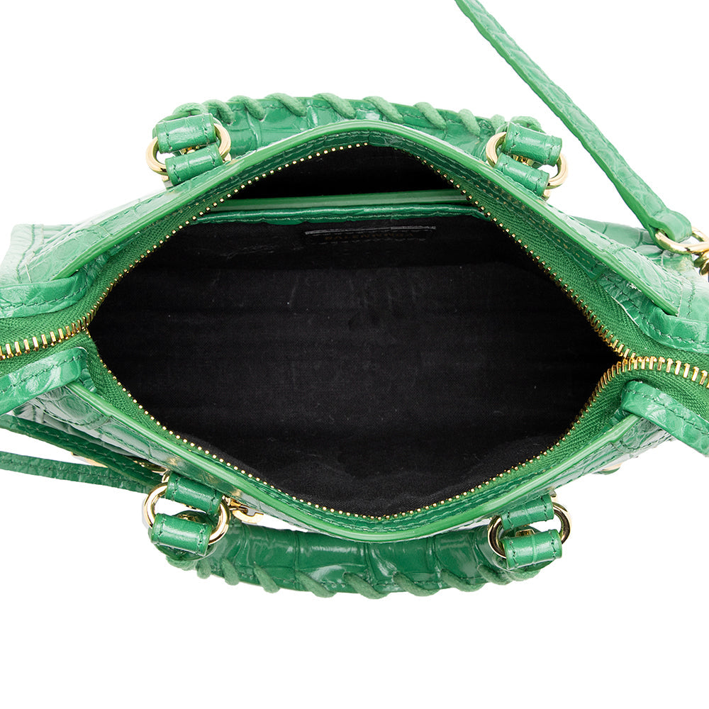Balenciaga Croc Embossed Calfskin Metallic Edge City Nano Satchel hardware detail