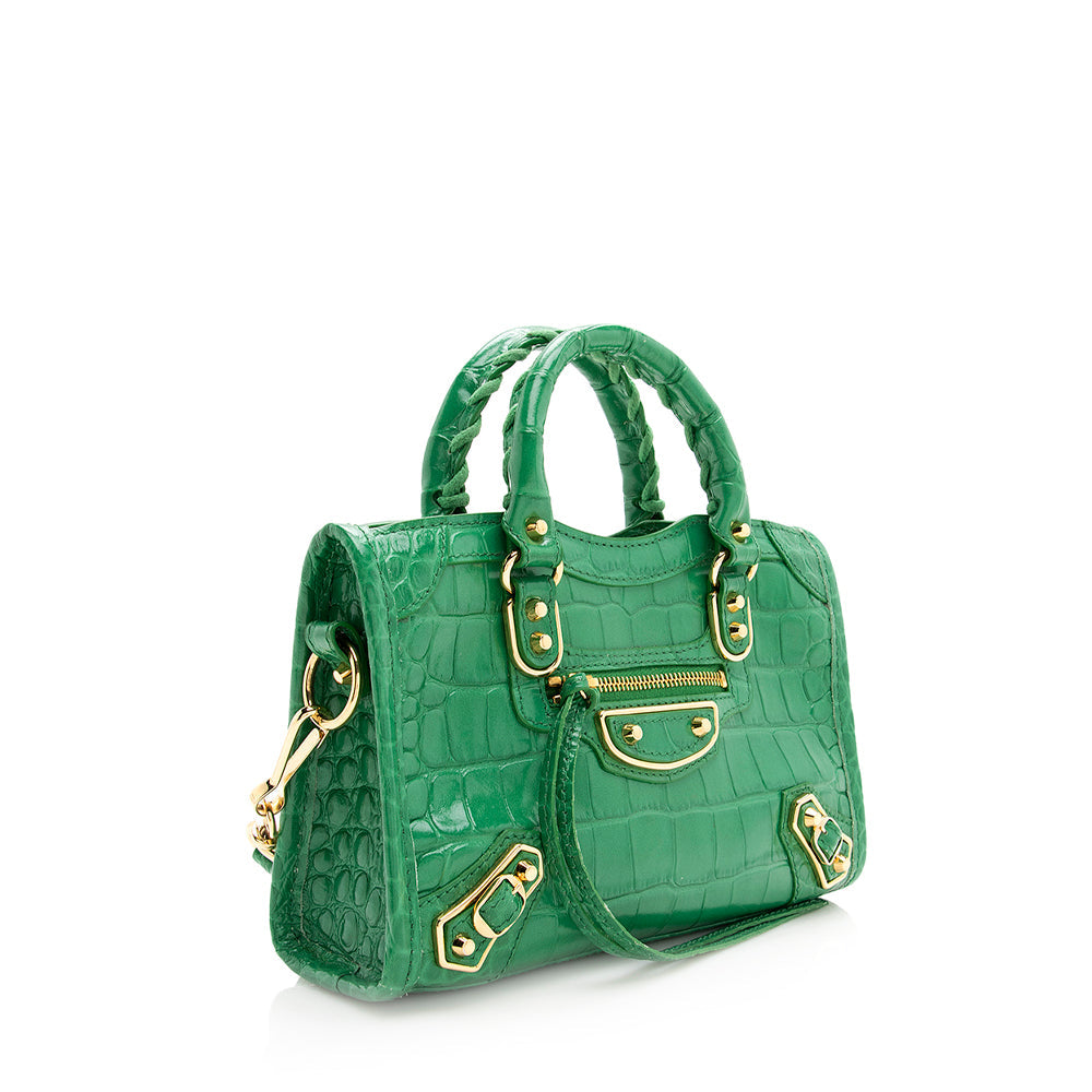 Balenciaga Croc Embossed Calfskin Metallic Edge City Nano Satchel side view