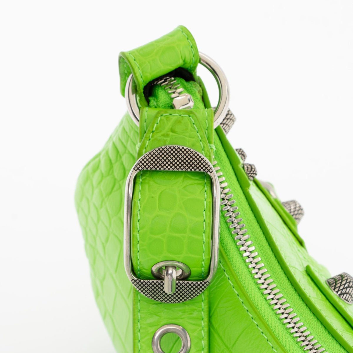 Balenciaga Crocodile Embossed Le Cagole XS Shoulder Bag close-up view