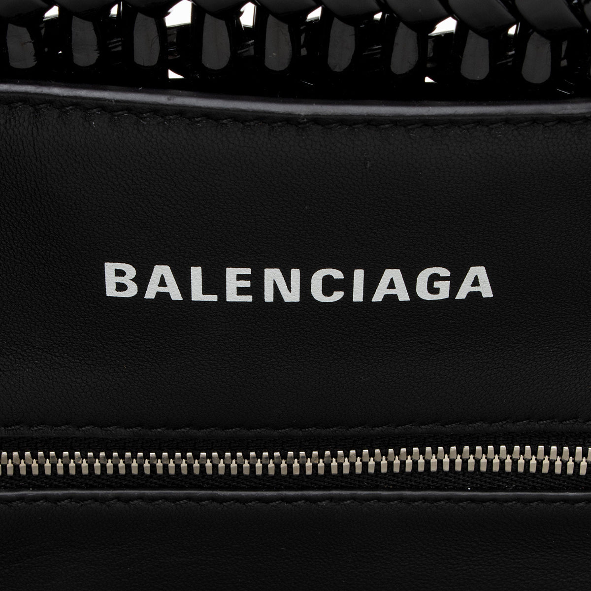 Balenciaga Faux Patent Leather Bistro Panier XS Tote close-up view