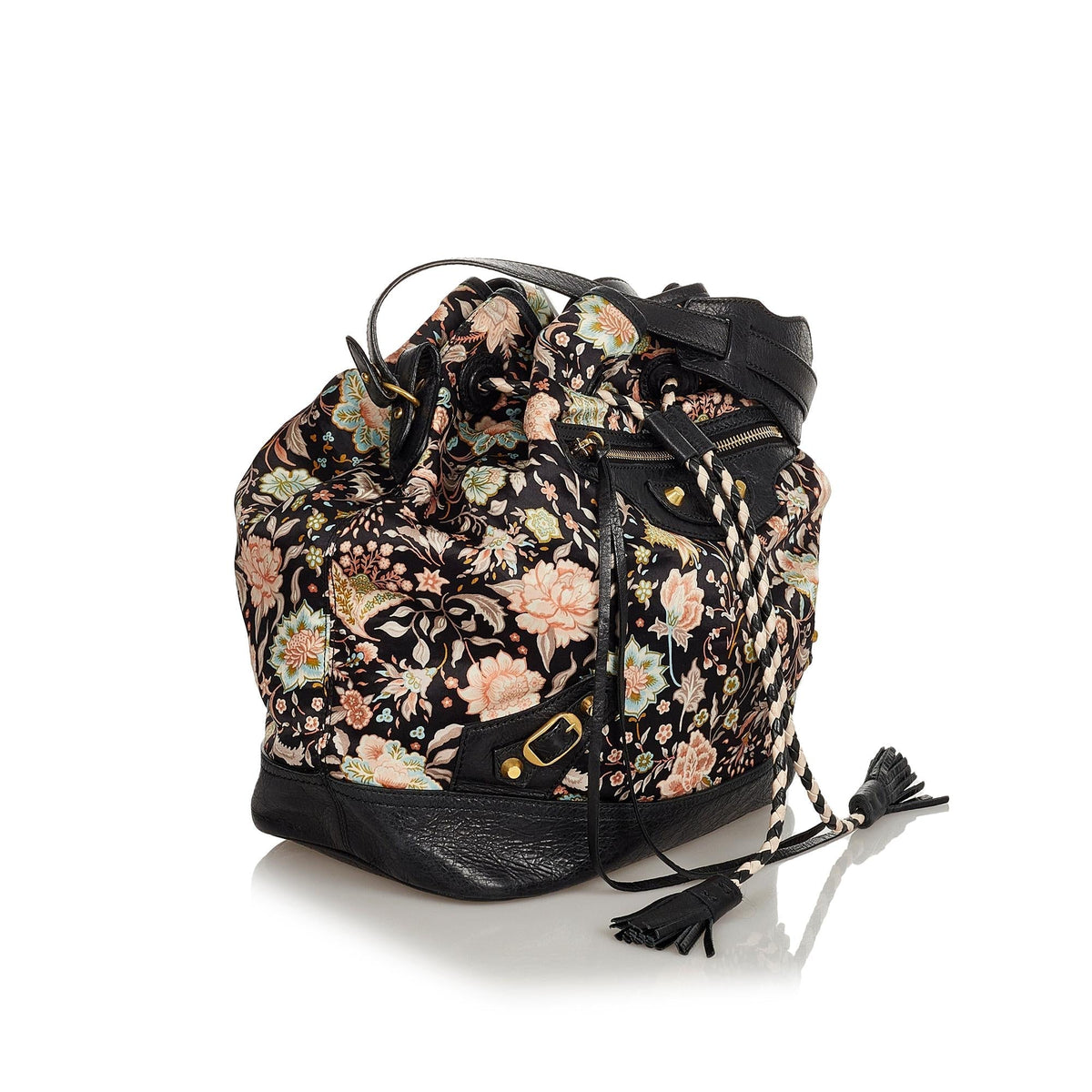 Balenciaga Floral Print Satin Bucket Bag | Authentic Pre-Owned side view