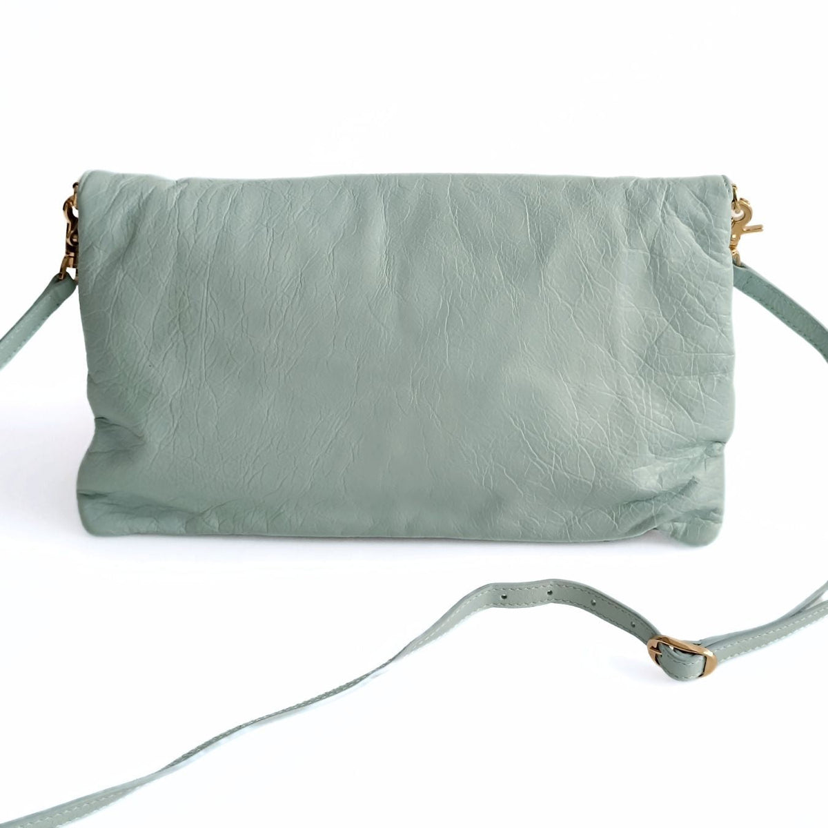Balenciaga Giant Clutch with shoulder strap in aqua green leather | Designer Clutch Bag