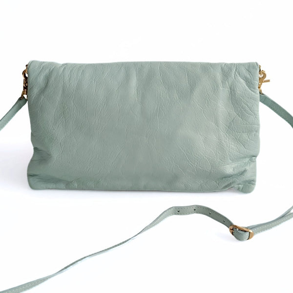 Balenciaga Giant Clutch with shoulder strap in aqua green leather | Designer Clutch Bag