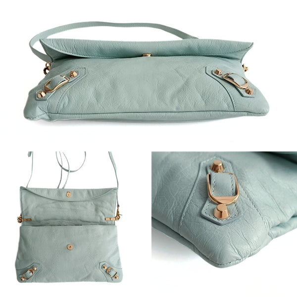 Balenciaga Giant Clutch with shoulder strap in aqua green leather | Designer Clutch Bag