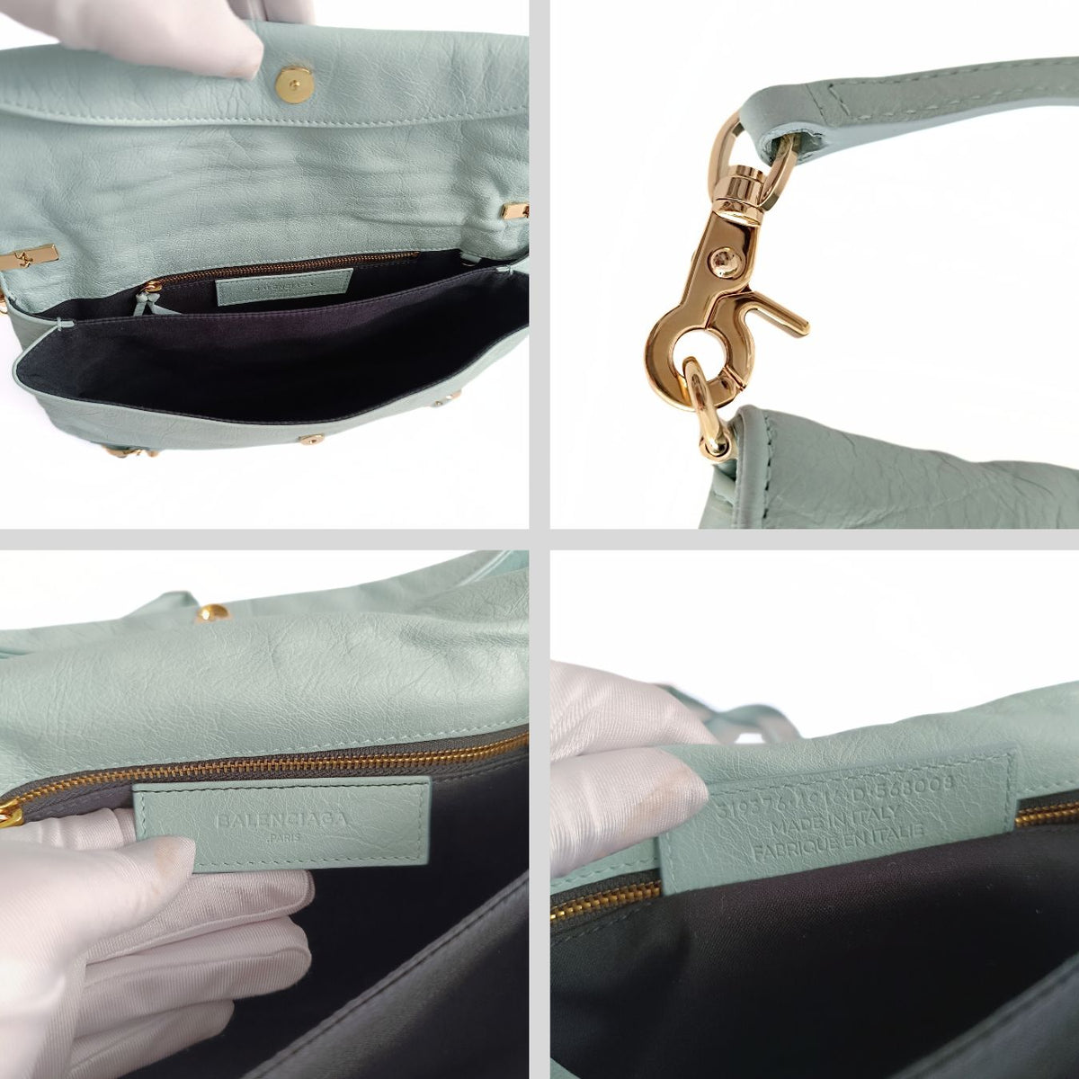 Balenciaga Giant Clutch with shoulder strap in aqua green leather | Designer Clutch Bag