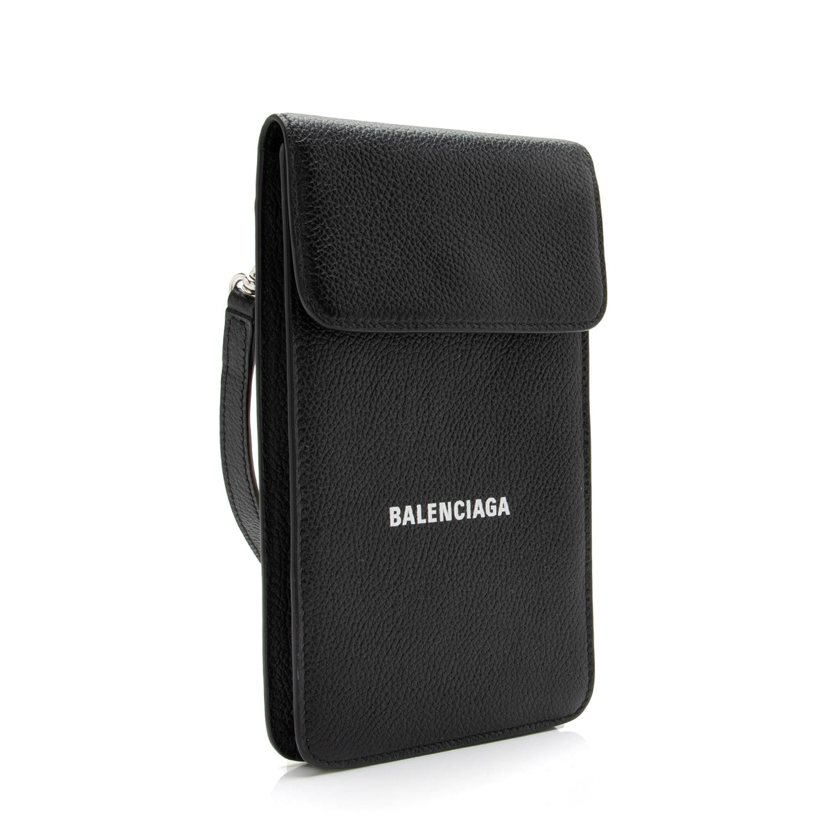 Balenciaga Grained Calfskin Logo Cash Phone Card Holder Flap Bag side view