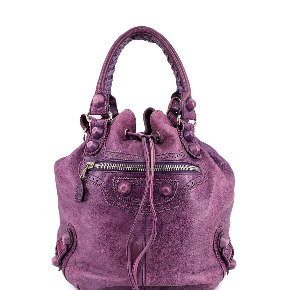 Side view of Balenciaga handbag Purple premium designer bag