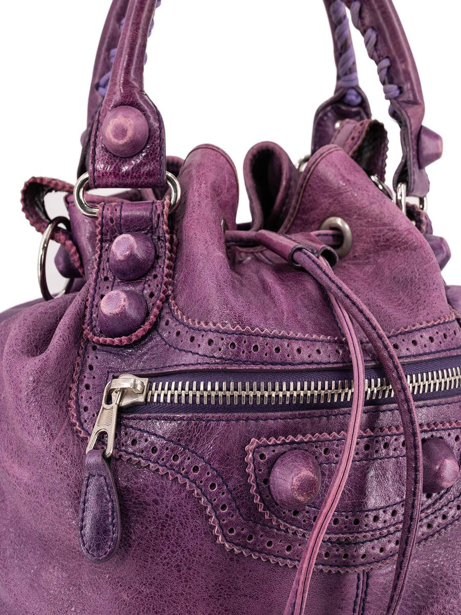 Balenciaga authentic luxury handbag Purple leather craftsmanship