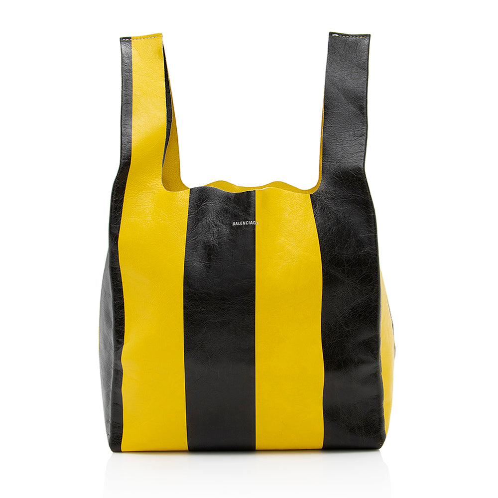 Balenciaga Leather Striped Supermarket Shopper Tote | Authentic Pre-Owned