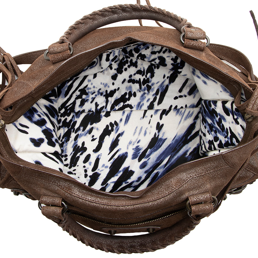 Balenciaga Limited Edition Metallic Calfskin Leather Anniversary City Satchel detail view