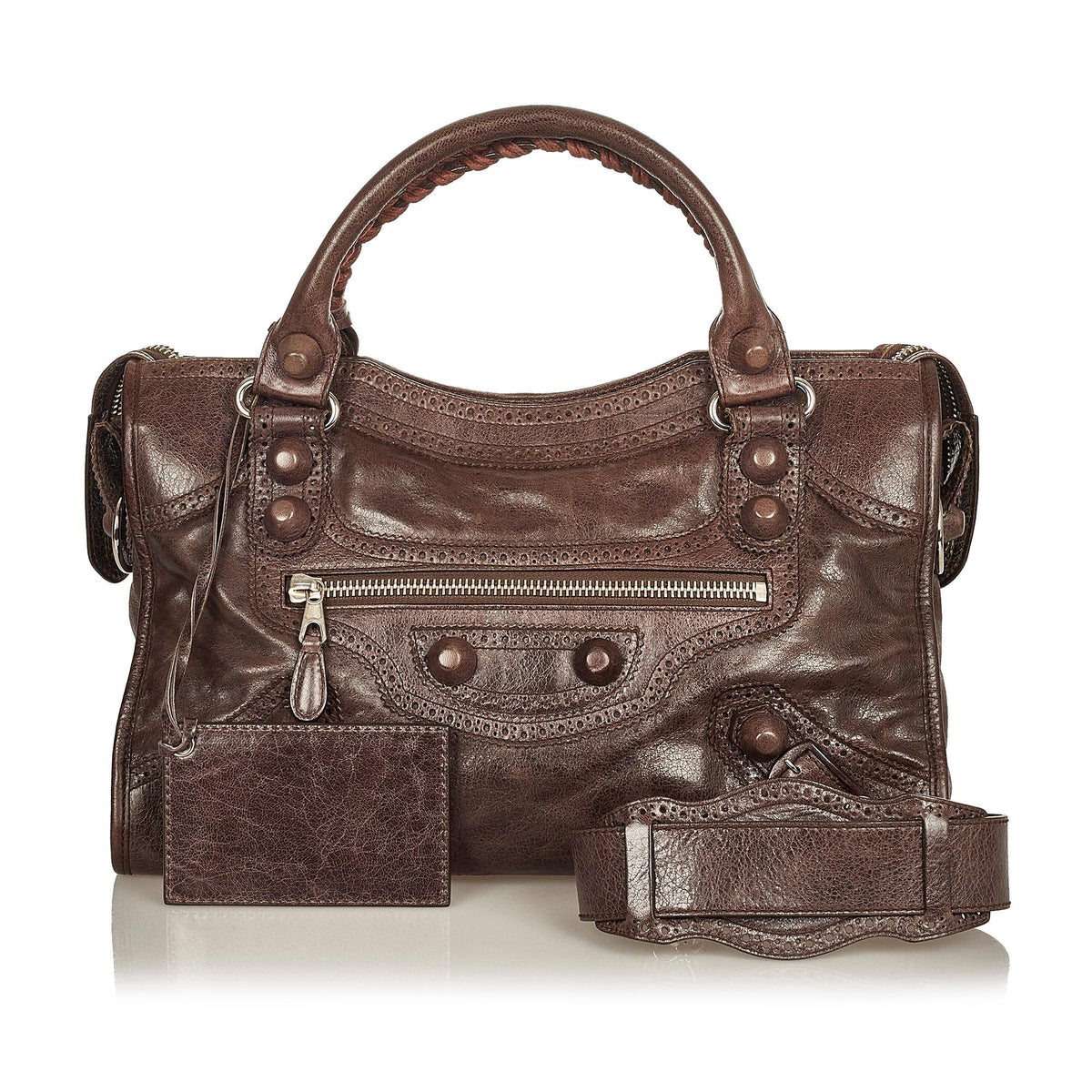 Balenciaga Motocross City Giant Brogues Leather Satchel 25652 interior view