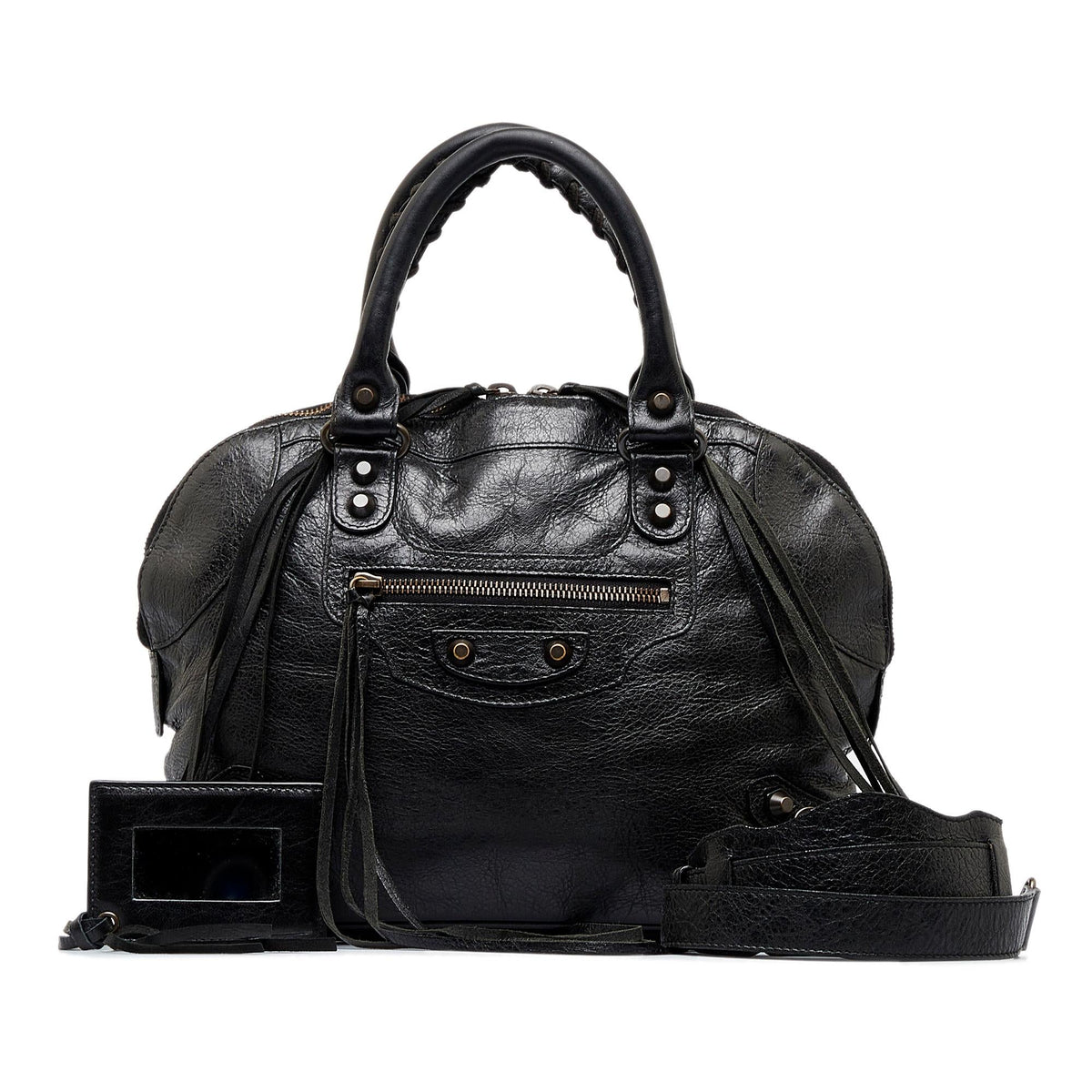 Balenciaga Motocross Classic Bowling Satchel ScNPU3 | Authentic Pre-Owned interior view
