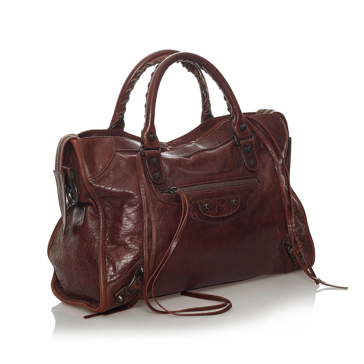 Balenciaga Motocross Classic City Lambskin Leather Satchel 29246 side view