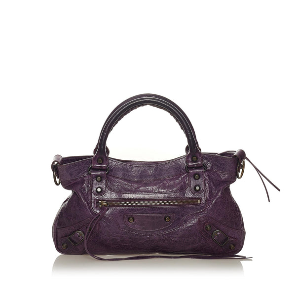 Balenciaga Motocross Classic First Lambskin Leather Satchel | Designer Luxury Handbag
