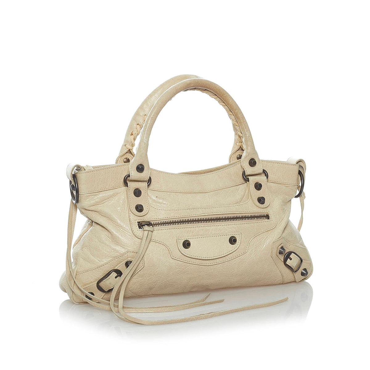 Balenciaga Motocross Classic First Lambskin Leather Satchel 30598 side view