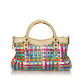 Balenciaga Motocross Classic First Woven Leather Satchel angle view