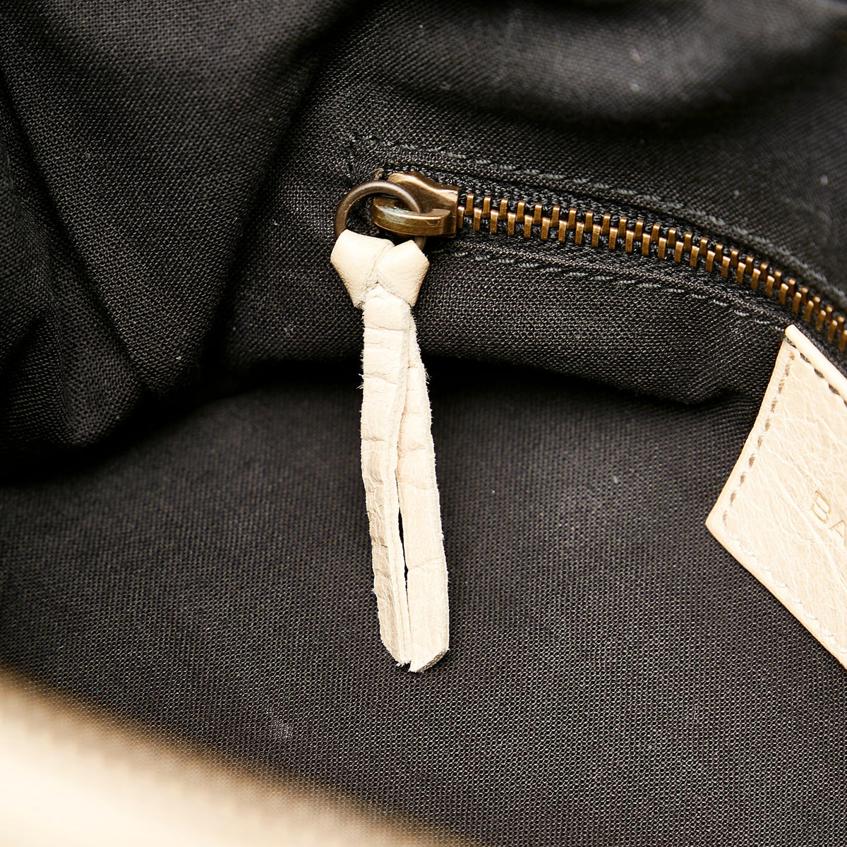 Balenciaga Motocross Classic First Woven Leather Satchel close-up view