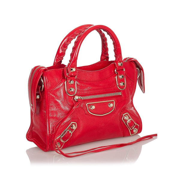 Balenciaga Motocross Classic Metallic Edge Mini City Satchel | Designer Leather Handbag
