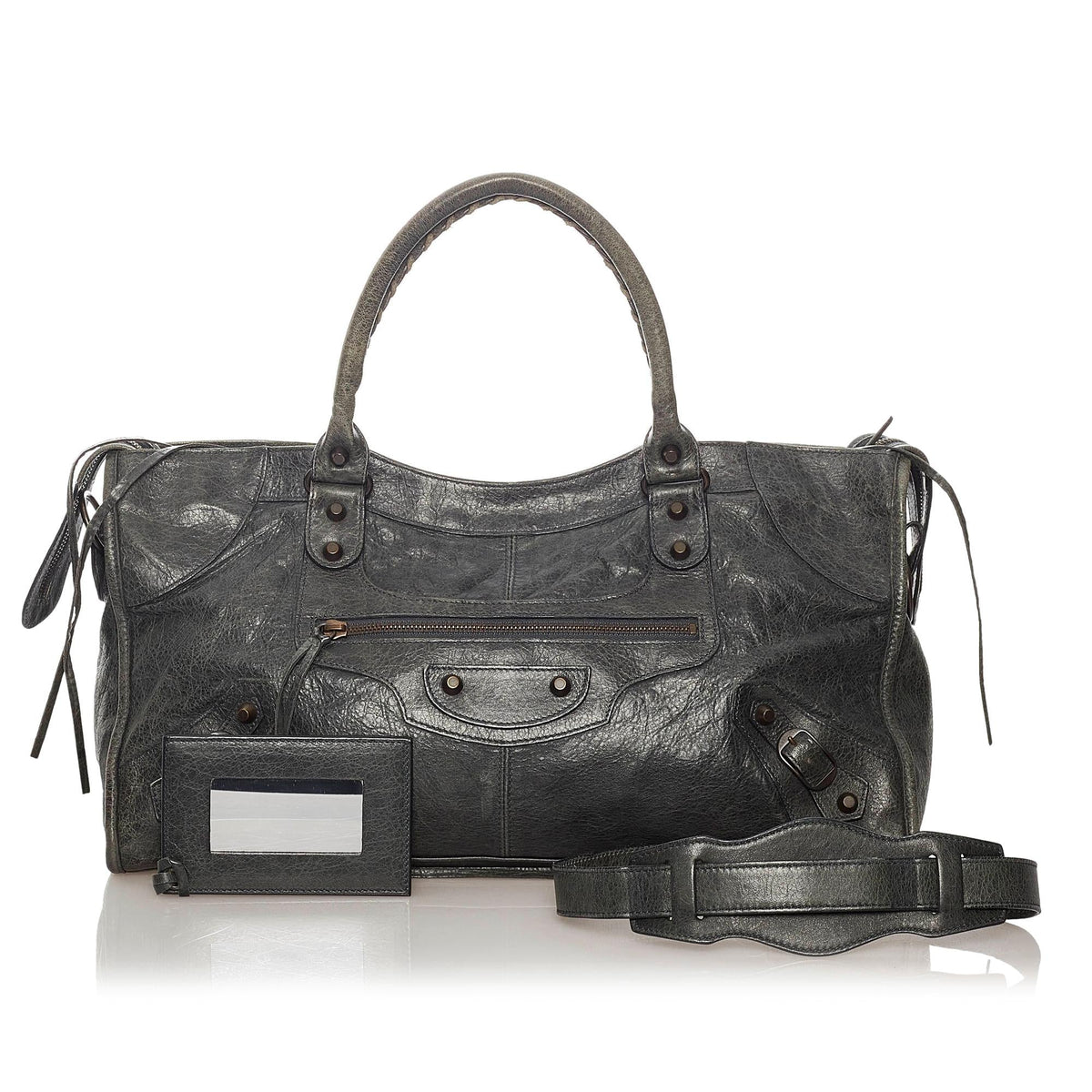 Balenciaga Motocross Classic Part Time Lambskin Leather Satchel 27855 interior view