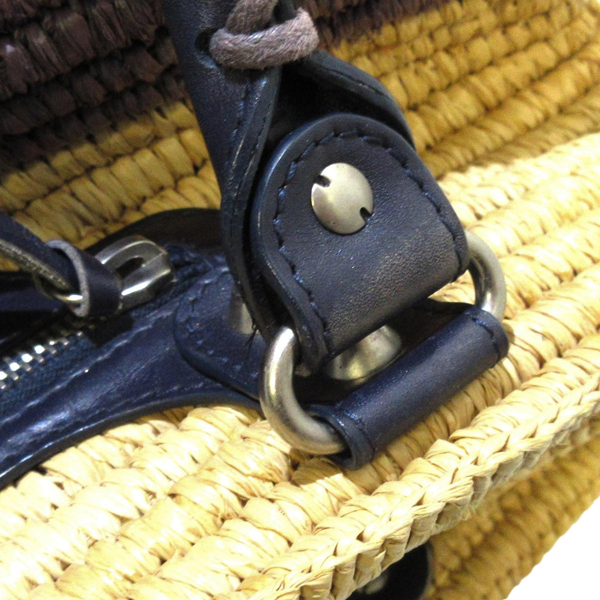 Balenciaga Motocross Classic Raffia Tote Bag | Authentic Pre-Owned close-up view