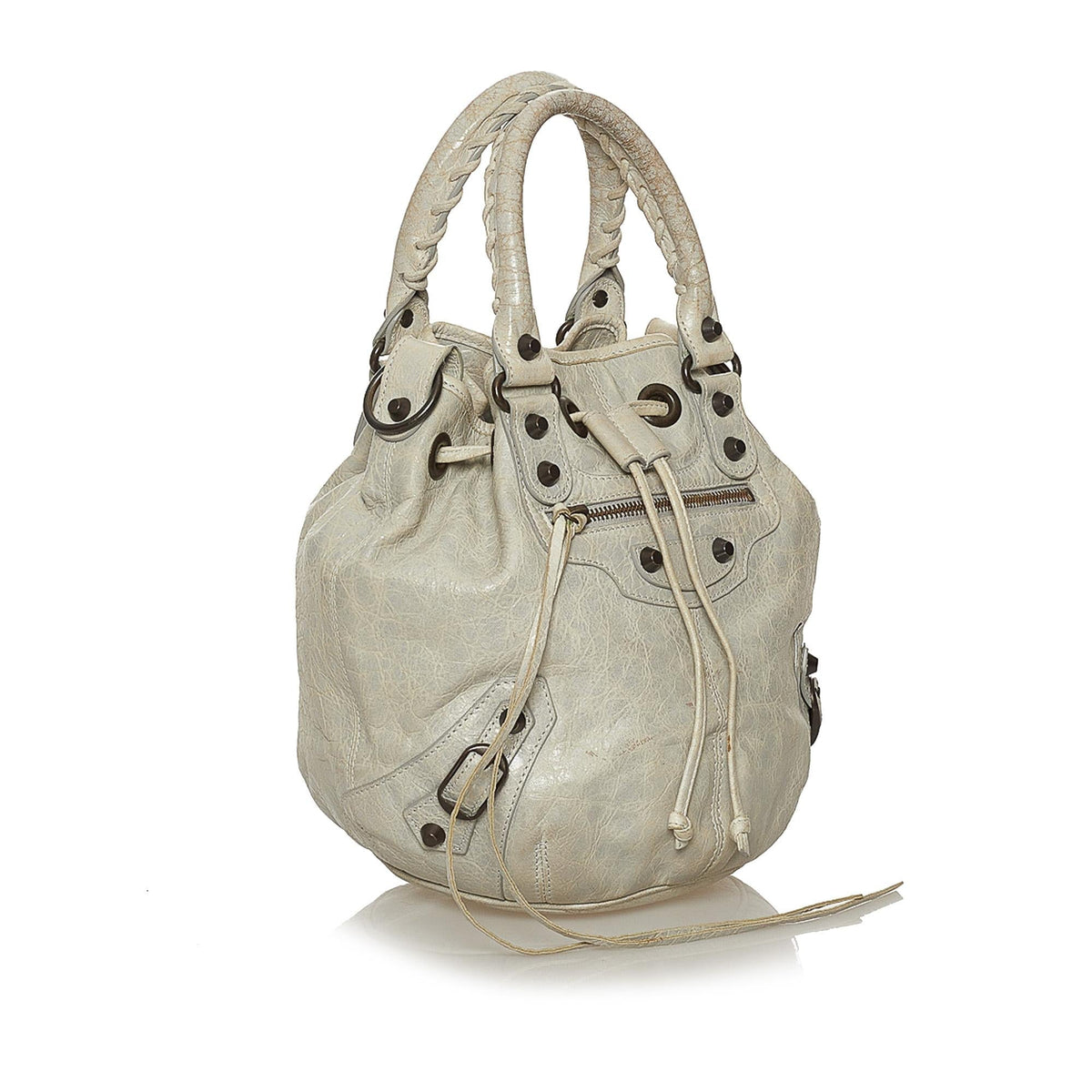 Balenciaga Motocross Pom Pom Leather Satchel | Authentic Pre-Owned side view