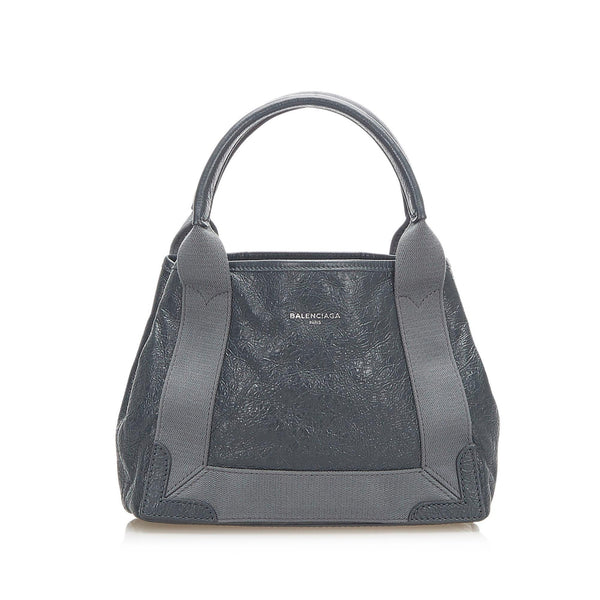 Balenciaga Navy Cabas XS Leather Satchel | Luxury Canvas Tote Bag