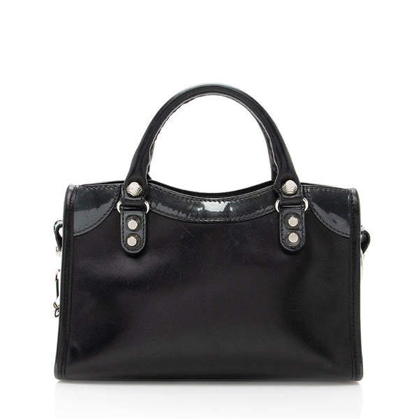 Balenciaga Patent Matte Calfskin Metal Edge City Mini Satchel - FINAL SALE | Designer Luxury Handbag