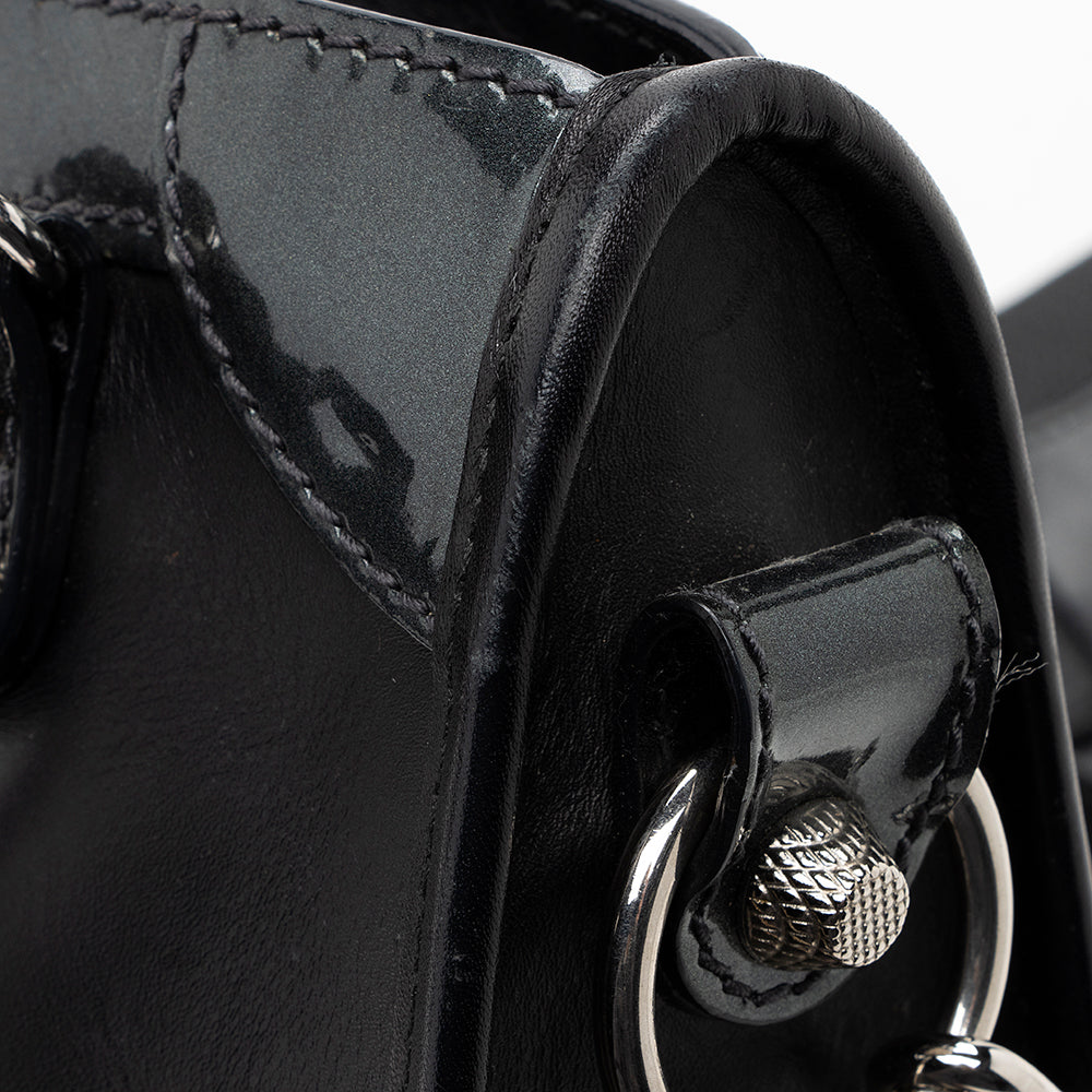 Balenciaga Patent Matte Calfskin Metal Edge City Mini Satchel - FINAL SALE | Designer Luxury Handbag