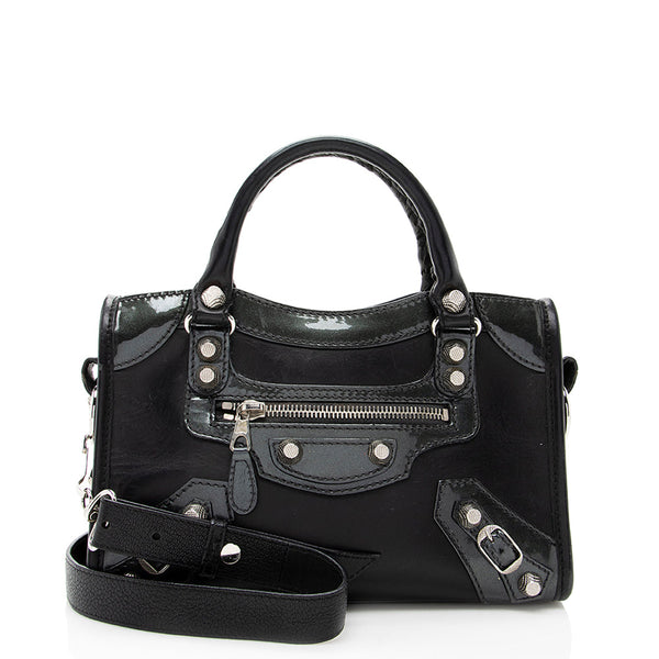Balenciaga Patent Matte Calfskin Metal Edge City Mini Satchel - FINAL SALE | Designer Luxury Handbag