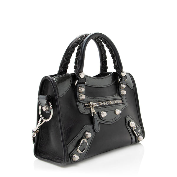 Balenciaga Patent Matte Calfskin Metal Edge City Mini Satchel - FINAL SALE | Designer Luxury Handbag